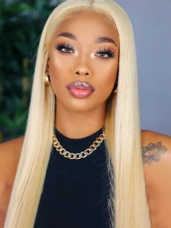 Colored wig with a curly texture for a bold and stylish choiceCurlyMe Pre-Plucked Wear Go Glueless Straight Hair 613 Blonde Pre-cut Swiss Lace