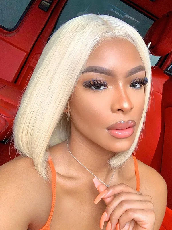 Colored wig with a side - swept bang for a sophisticated lookCurlyMe Short 613 Blonde Straight Hair 13x4 Lace Front Bob Wigs Human Hair