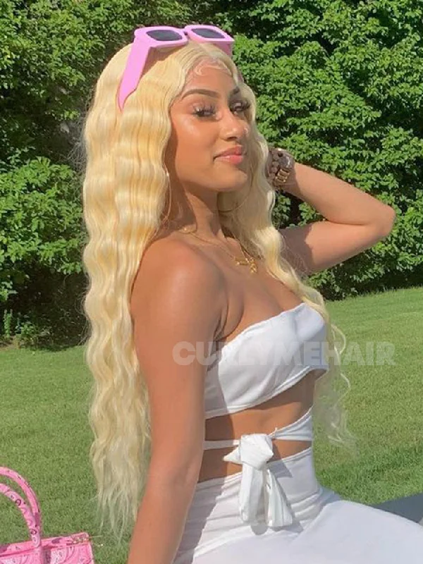 Colored wig with a purple - violet shade for a regal and elegant lookCurlyMe 613 Blonde Human Hair Wig Body Wave Lace Front Wigs Pre Plucked