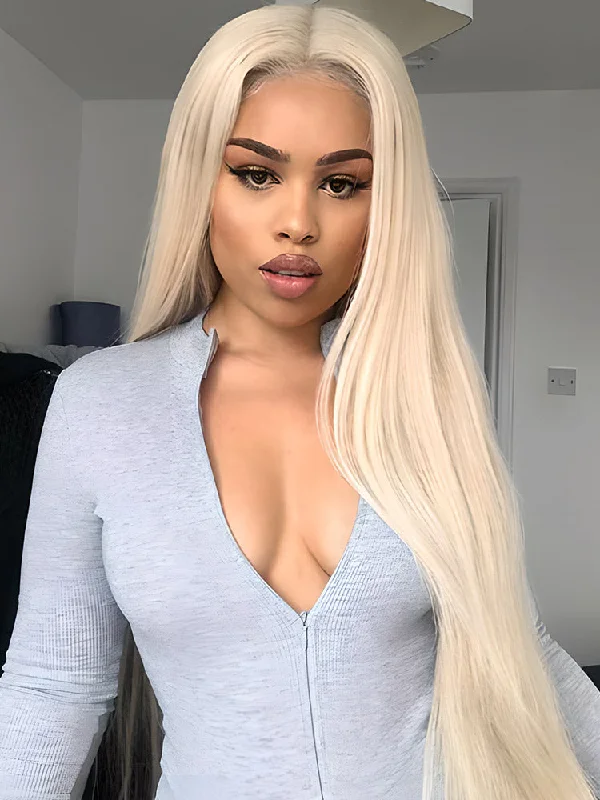 Colored wig with a curly texture for a bold and stylish choiceCurlyMe 613 Blonde Straight Hair 4x4 Lace Closure Wig Full Human Hair Wigs