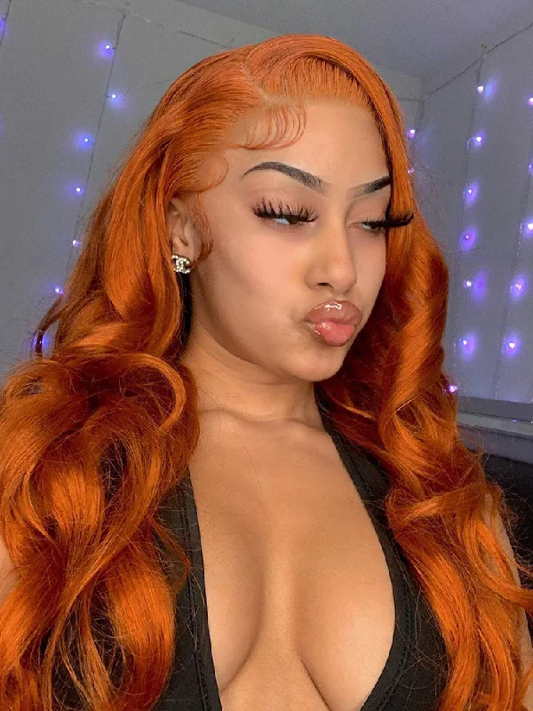 Colored wig with a curly texture for a bold and stylish choiceCurlyMe Body Wave Ginger Human Hair 13x4 Lace Front Wigs Remy Hair