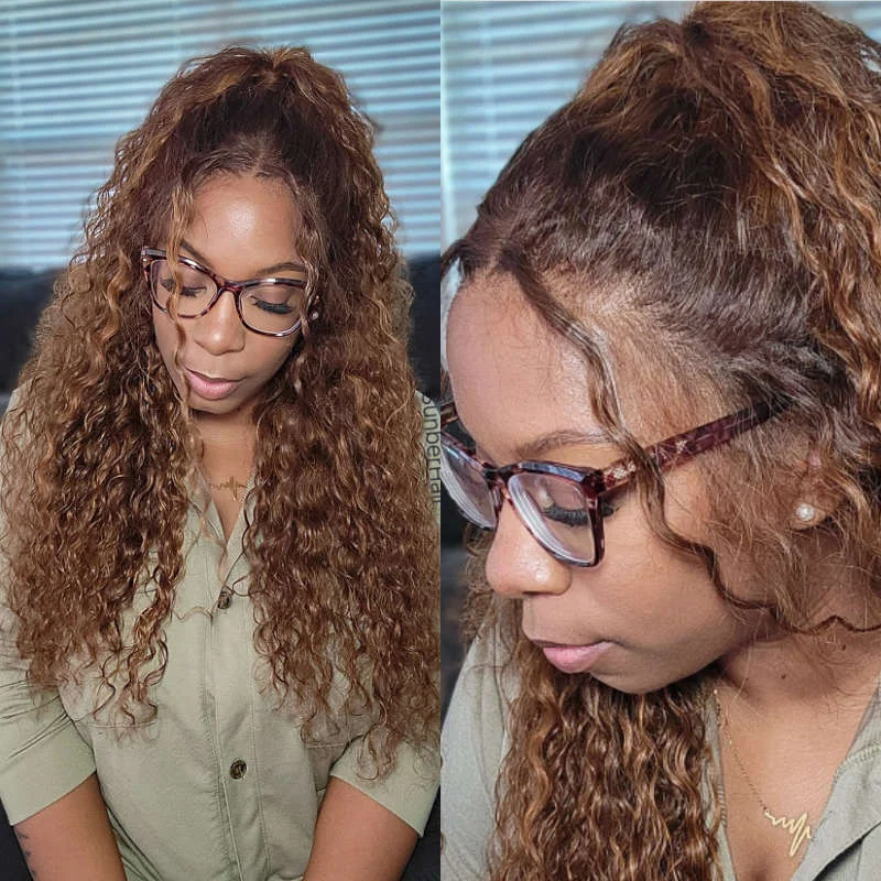 Colored wig with a pre - bleached knot for a natural - looking scalpFlash Sale Sunber Piano Brown Highlight Big Curly 13x4 Pre Everything Wig Balayage Water Wave Human Hair