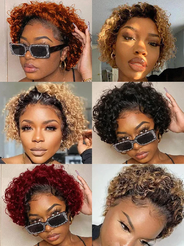 Colored wig with a 150 - density for a full and thick appearanceCurlyMe Summer Hairstyle Short Pixie Curly Color Wig Human Hair Lace Wigs