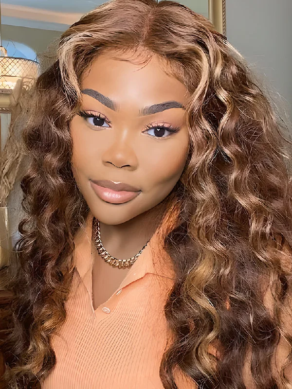 Human - hair colored wig for a natural and luxurious feelCurlyMe Highlights Ombre Loose Deep Wave Lace Wig Human Hair