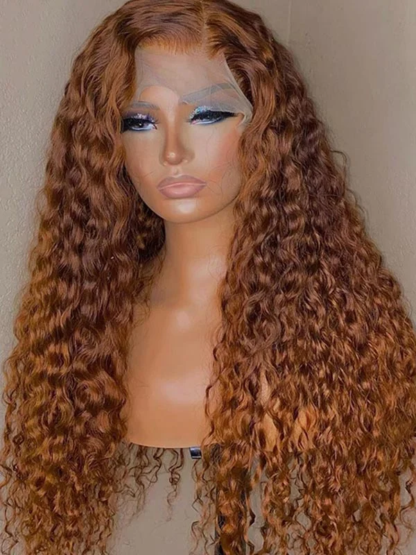 Colored wig with a curly texture for a bold and stylish choiceJunoda Ginger Brown Water Wave HD Lace Front Wig Undetectable Lace Natural Human Hair Wigs