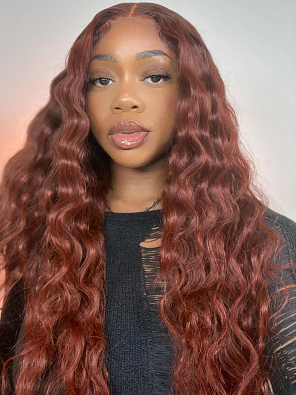 Colored wig in a vibrant pink color for a bold and eye - catching lookJunoda Reddish Brown Auburn Color Body Wave HD Lace Wig Human Hair Lace Front Wig