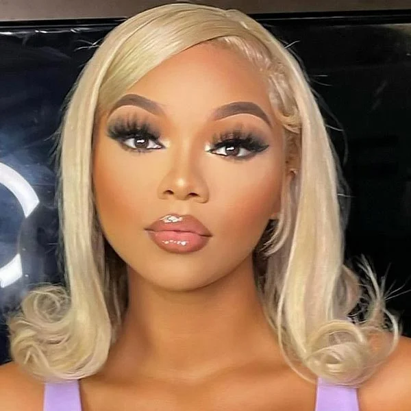 Colored wig with a curly texture for a bold and stylish choiceJunoda Side Swoop with Flipped Ends 613 Blonde Bob Wig Straight Human Hair Lace Frontal Wig