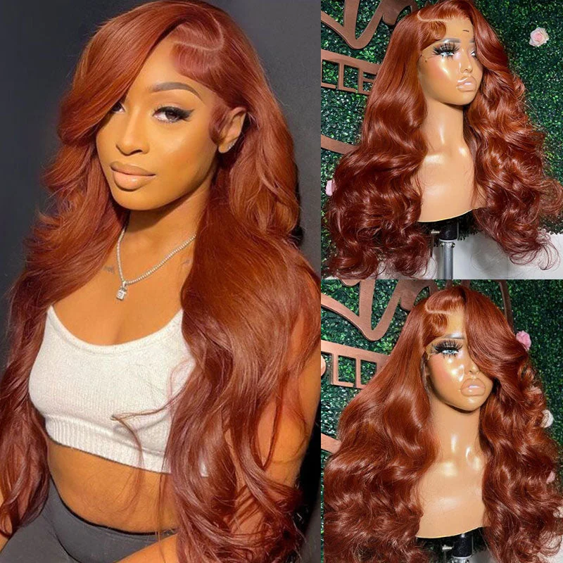 Colored wig with a silver - grey color for a trendy and cool - toned lookKlaiyi Spicy Ginger 13x4 Lace Front Wig Body Wave Human Hair Wig Copper Brown Hair