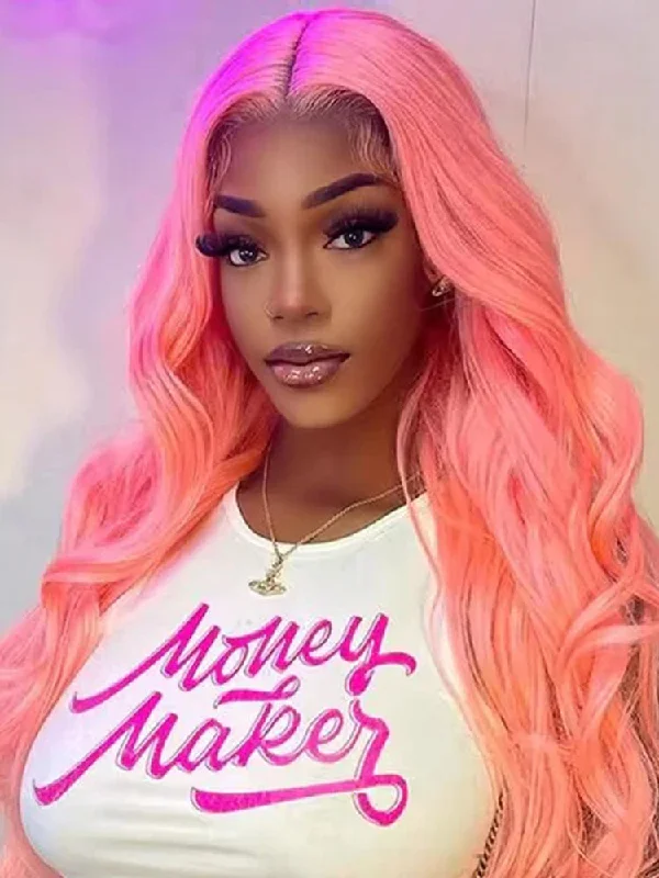 Colored wig with a pre - bleached knot for a natural - looking scalpCurlyMe Light Ash Pink 6x4 Pre Cut Glueless Lace Straight Wear Go Wig