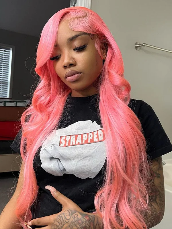 Adjustable - cap colored wig for a comfortable fitCurlyMe Light Ash Pink Color Straight Hair 13x4 Lace Front Wigs Human Hair