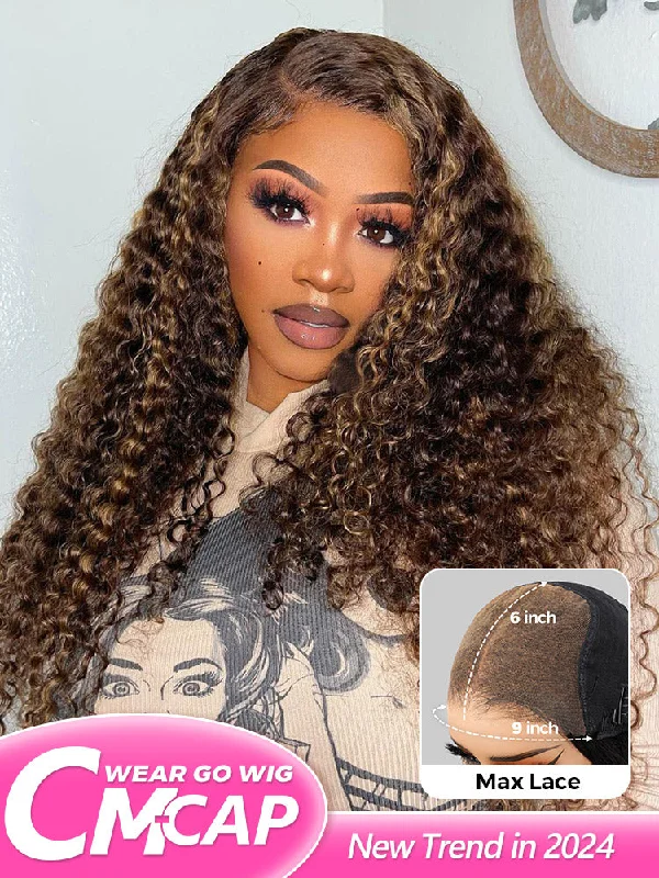 Colored wig with a natural - looking root for a more realistic lookCurlyMe Pre-cut 9x6 Lace M-cap Wear Go Glueless Mini Knots Kinky Curly Hair Highlight Wig Pre-plucked