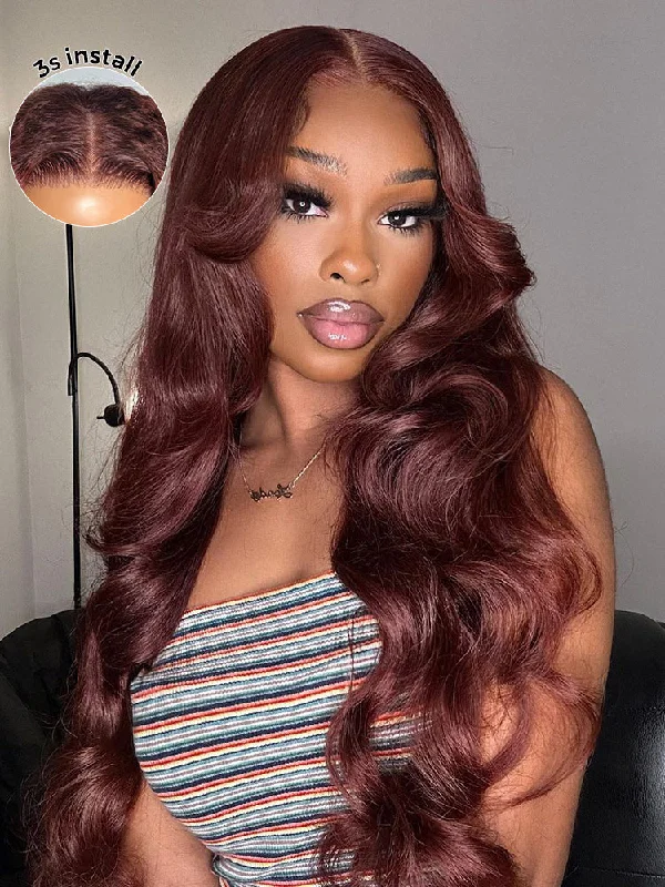 Colored wig with a 150 - density for a full and thick appearanceCurlyMe Pre-Plucked Wear Go Glueless Reddish Brown Body Wave Hair Pre-cut Lace