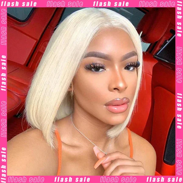 Colored wig with a straight texture for a sleek and minimalist lookJunoda 613 Blonde Straight Bob 13x4 Human Hair Lace Wig High Quality 150% Density