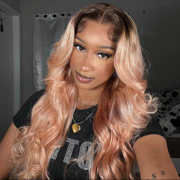 Colored wig with a red - orange hue for a warm and energetic lookSunber Body Wave Highlights 13x4 Lace Fontal Color Wig Flash Sale