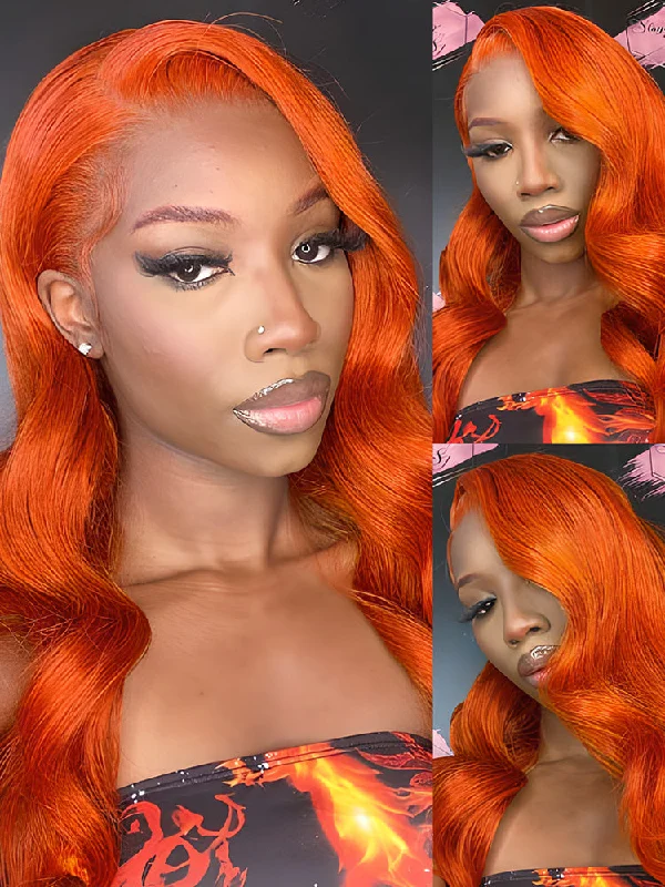 Colored wig with a purple - violet shade for a regal and elegant lookCurlyMe Bright Orange Body Wave Hair 13x4 Lace Front Wigs Colored Hair