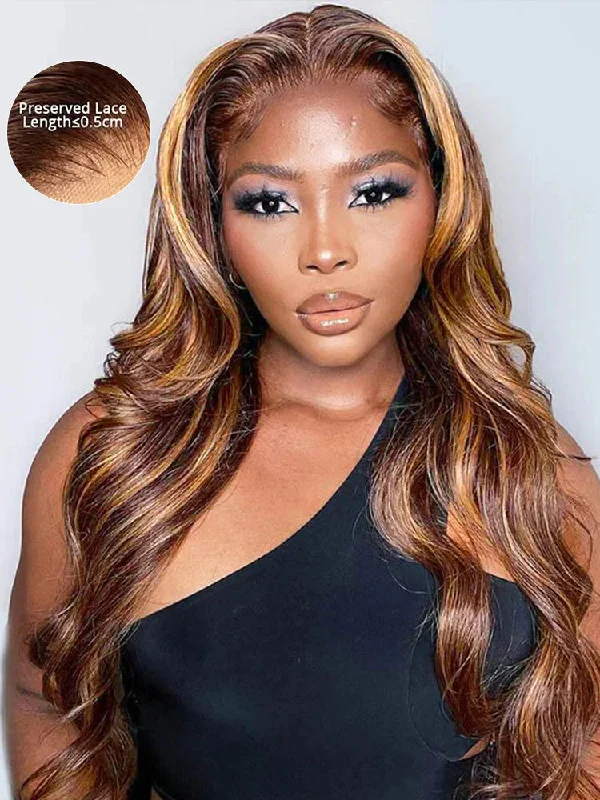 Colored wig with a straight texture for a sleek and minimalist lookCurlyMe Highlights Ombre 6x4 HD Lace Wear Go Body Wave Glueless Wigs Pre Cut Lace Wig