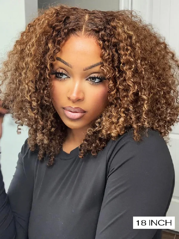 Colored wig with a natural - looking root for a more realistic lookCurlyMe Wear Go Glueless Highlights Ombre Hair Pre-cut HD Lace Kinky Curly Wig