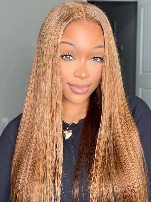 Synthetic colored wig with a heat - resistant formula for easy stylingCurlyMe Highlights Ombre 7x5 Swiss Lace Wear Go Straight Glueless Wigs Pre Cut Lace Wig