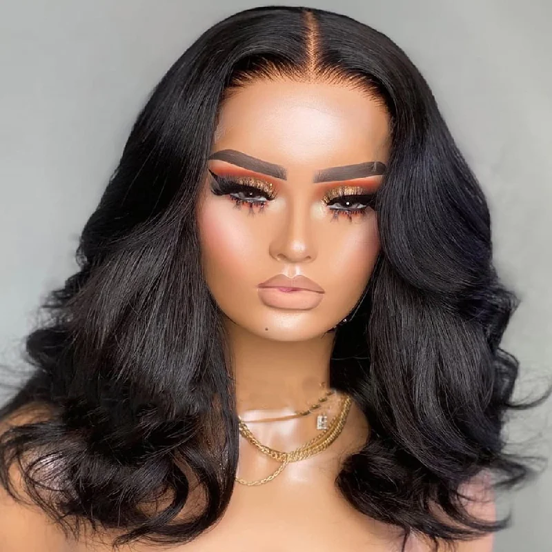 Lace wig with a 13x4 lace frontal for a wide - parting area4x4 HD Invisible Knots Lace Closure Wig Body Wave