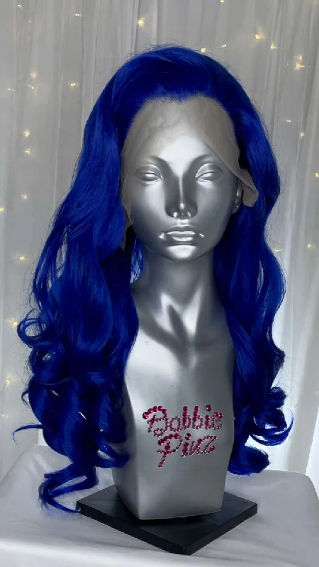 Lace wig with a pre - bleached knot for a natural - looking scalp"Ali" - Electric Blue