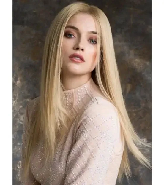 Human - hair wig with a 180 - density for a full and thick appearanceBlonde Silk Straight Human Hair Full Lace Wig