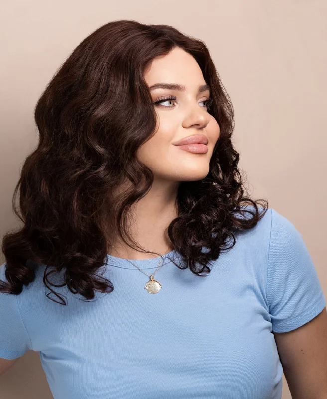 Adjustable - cap lace wig for a comfortable fitbouncy curls human wig - 16" medium brown.