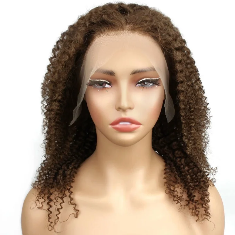 Lace wig with a side - swept bang for a sophisticated lookBrown Kinky Curly 13x4 Transparent Lace Front Wig