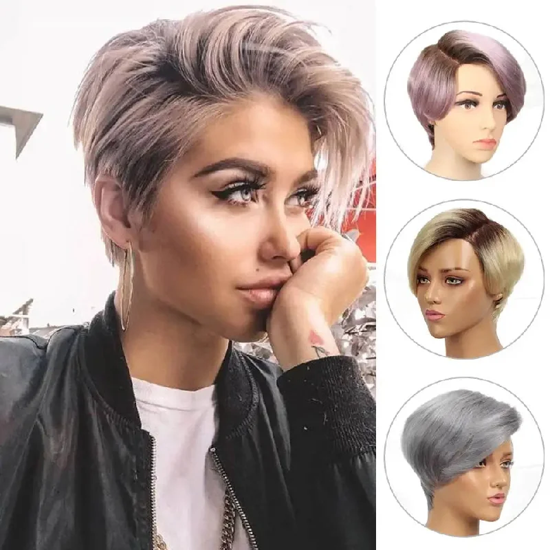 Human - hair wig with a pre - bleached knot for a natural - looking scalpCandace Short Lace front Human Hair Wig