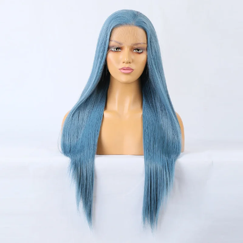 Lace wig with a silk - base cap for a comfortable and smooth feelPremium Wig - Charming Victoria Long Straight Blue Hair Wigs