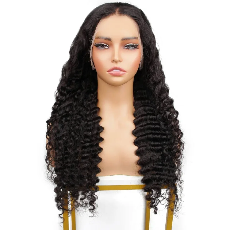 Lace wig with a platinum - blonde color for a bold and trendy lookRaw Deep Wave 13x6 HD Lace Front Wig