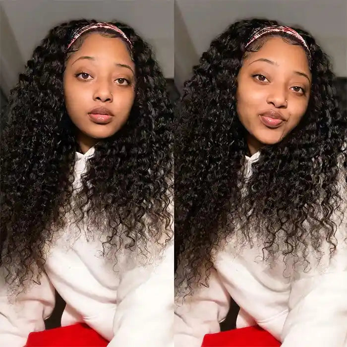 Lace wig with a pre - bleached knot for a natural - looking scalpVirgin Hair Deep Wave Wigs Headband Wigs Pineapple Wave Wig Scarf Wig