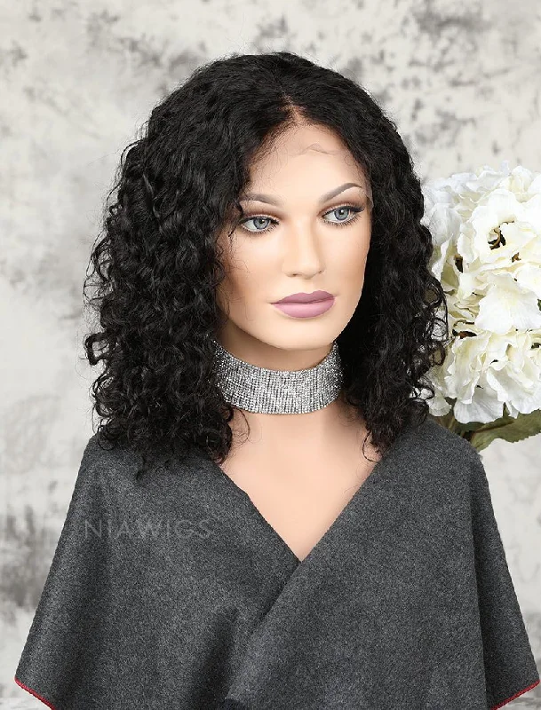 Lace wig with a pre - plucked hairline for a more natural lookFashion Bob Glueless Full Lace Wigs Human Hair Curly Bob Wig