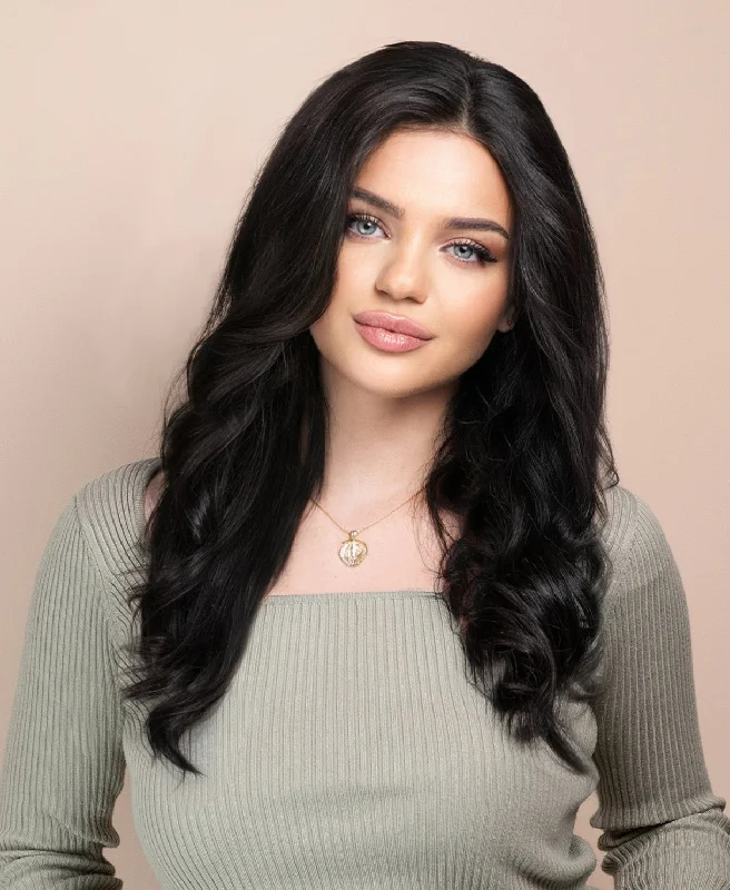 Lace wig with a pre - bleached knot for a natural - looking scalplace front human wig - 18" natural black.