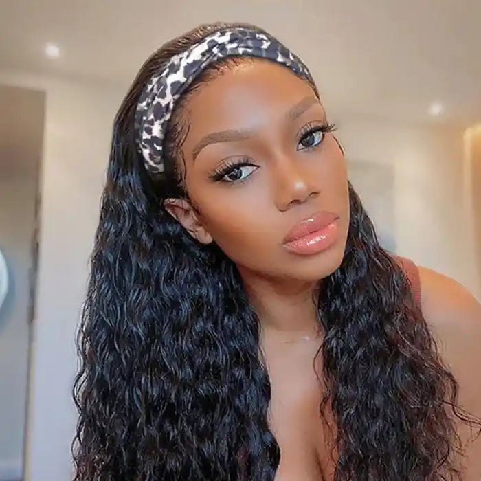 Lace wig with a silk - base cap for a comfortable and smooth feelRaw Hair Natural Wave Headband Wig Half Wig Water Wave Lazy Girl Approved