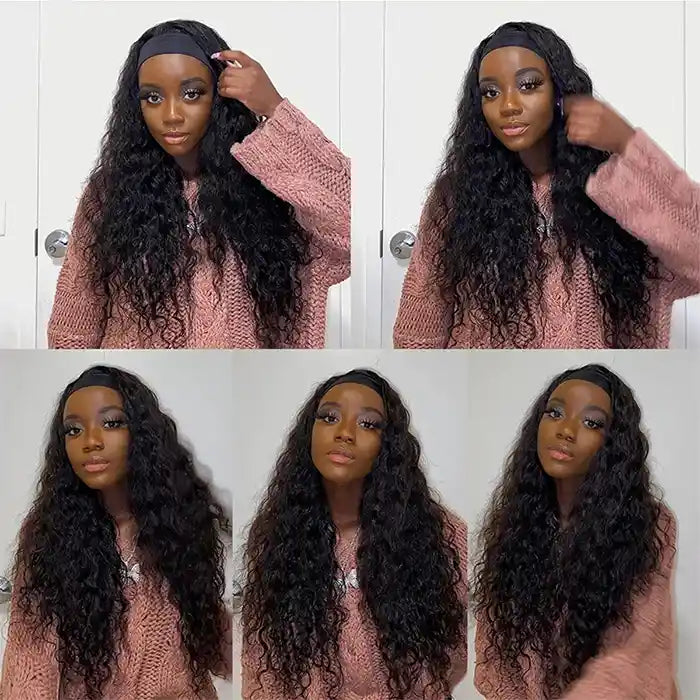 Lace wig with a wavy texture for a beachy lookRaw Hair New Headband Wigs Loose Deep Wave Wig Human Hair Wigs 160% 200% No Gel No Glue Silk Scarf Headband Wigs