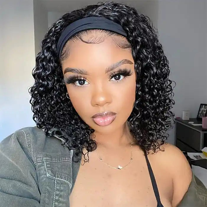 Lace wig with a platinum - blonde color for a bold and trendy lookRaw Hair Water Wave Headband Bob Wigs Natural Wave Bob Wig