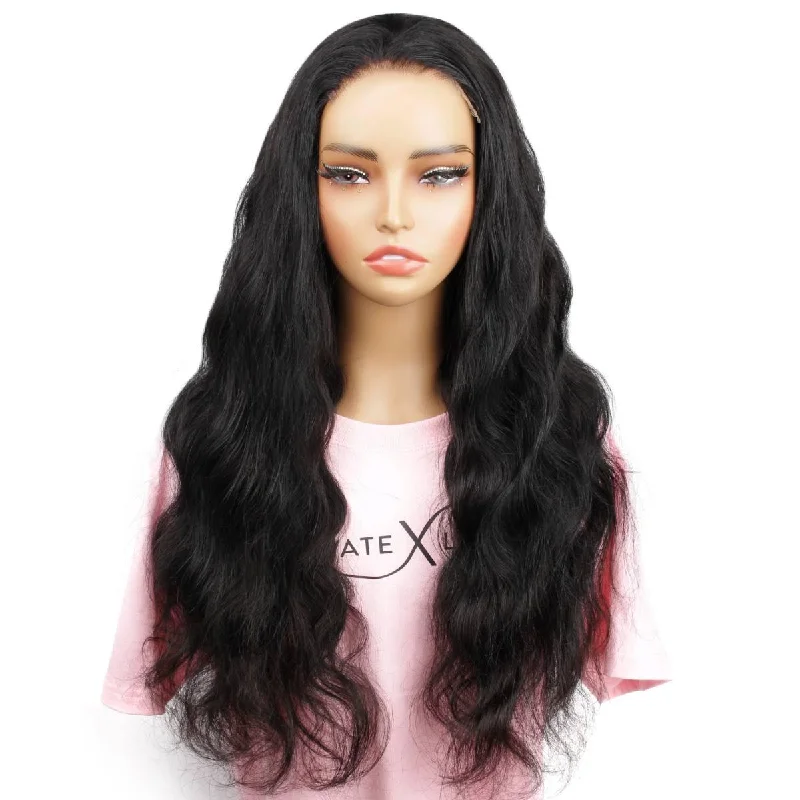 Lace wig with a wavy texture for a beachy lookJet Black Body Wave 5x5 HD Closure Wig