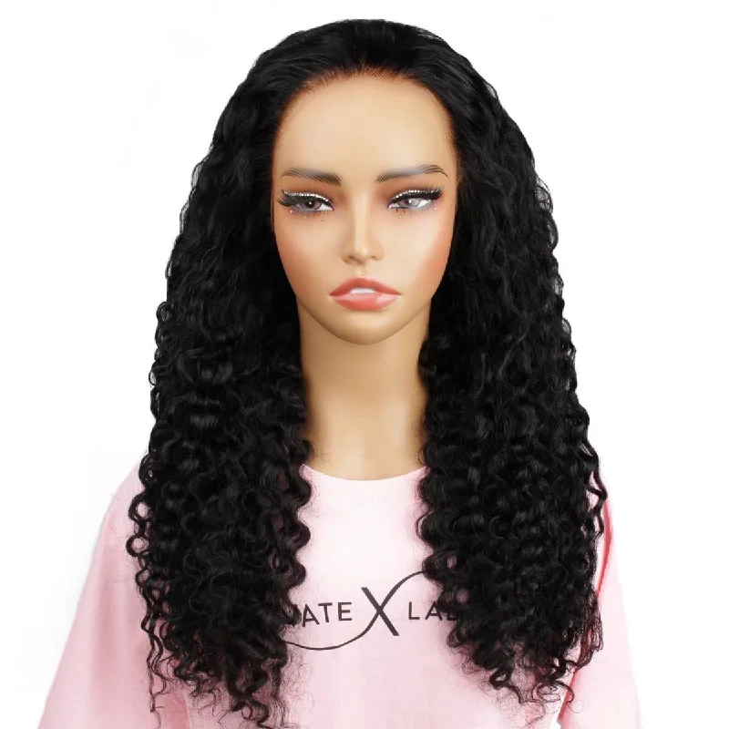 Lace wig with a honey - blonde color for a warm and sunny appearanceJet Black Deep Wave 13x4 HD Lace Front Wig