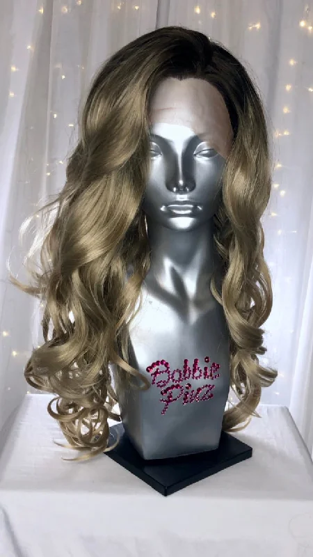 Full - lace wig with a natural - looking hairline for a seamless appearance"Karen" - Dark Rooted Beige Blonde