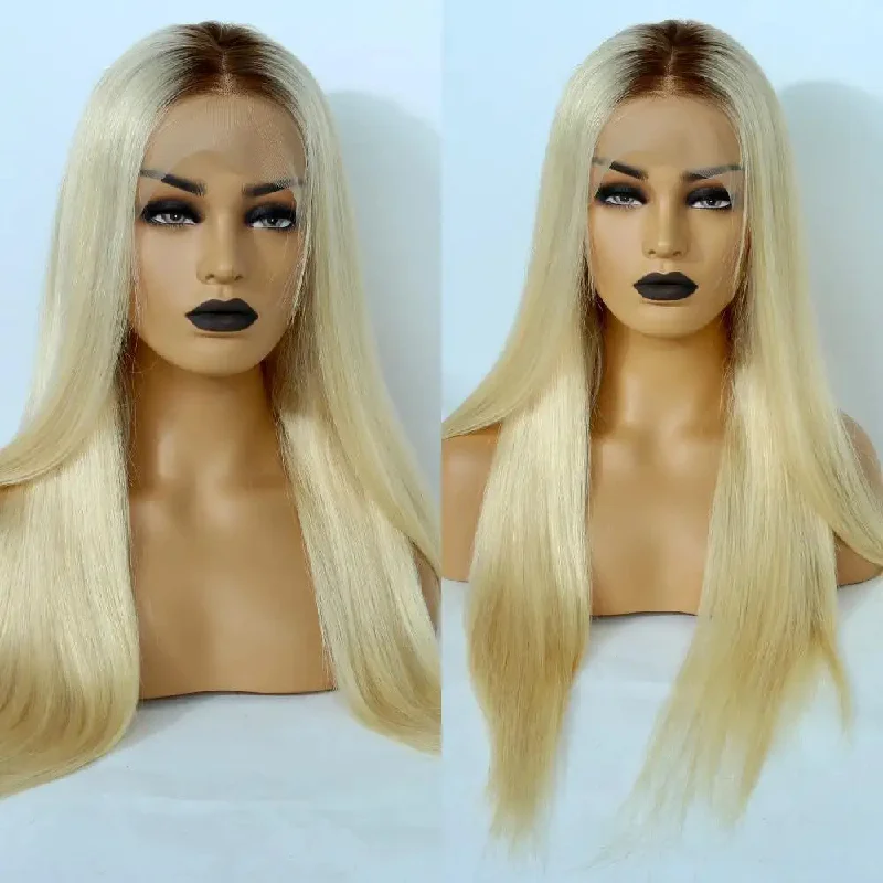 Human - hair wig with a middle - part for a classic and elegant styleKelly Ombre Blonde Full Lace Human Hair Wig