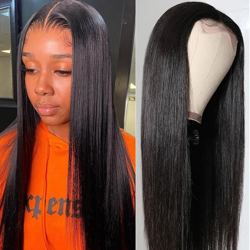 Lace wig with a pre - plucked hairline for a more natural lookKlaiyi Fake Scalp Wig Straight Human Hair Lace Part Wig Preplucked Natural Hairline 150% Density