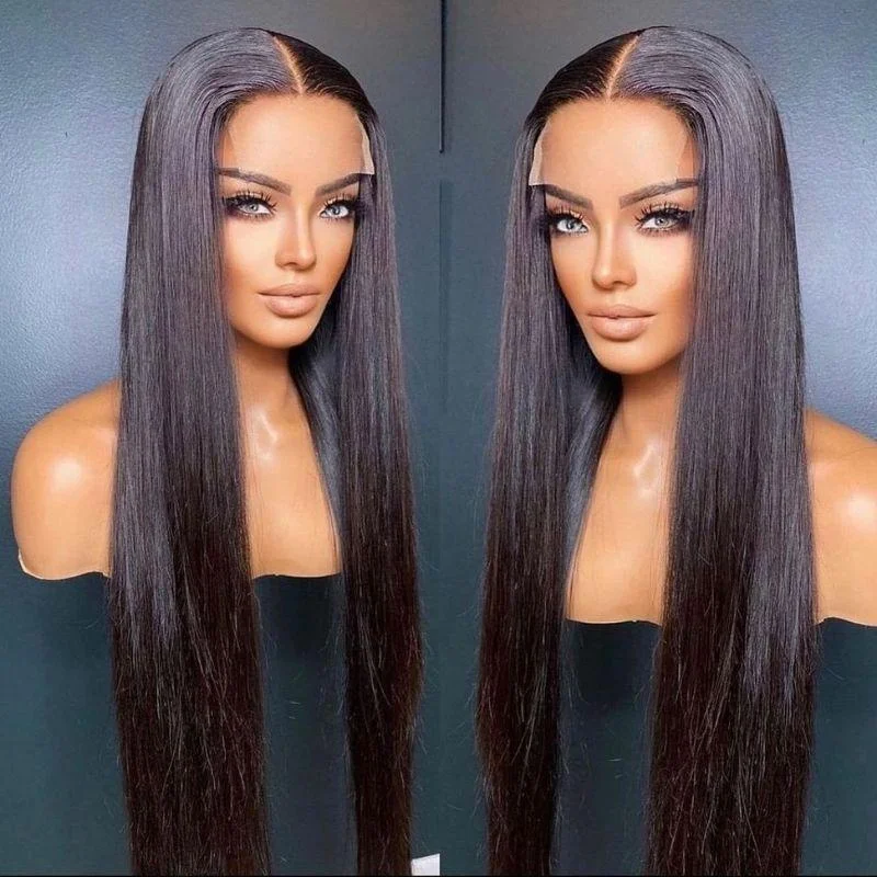 Lace wig with a wispy fringe for a soft and feminine lookKlaiyi Bone Straight 4x4 Lace Closure Wigs Human Hair 13*4 Lace Front Wig with Pre Plucked Hairline