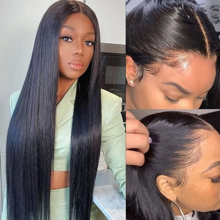 Lace wig with a wavy texture for a beachy lookKlaiyi 13x4 Invisible Lace Frontal Straight Hair Wigs Pre Plucked Baybyhair 100% Human Hair Wigs