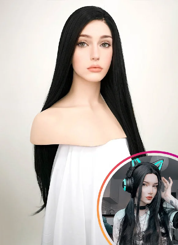 Lace wig with a side - swept bang for a sophisticated lookStraight Jet Black Lace Front Synthetic Wig LF327