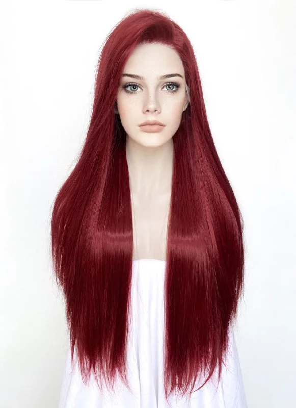 Lace wig with a 200 - density for a full and thick appearanceWine Red Straight Lace Front Synthetic Wig LF5058