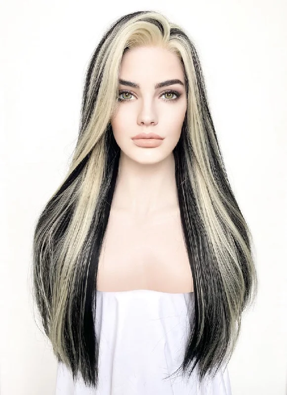 Lace wig with a honey - blonde color for a warm and sunny appearanceBlonde Mixed Black Straight Lace Front Synthetic Wig LF5155