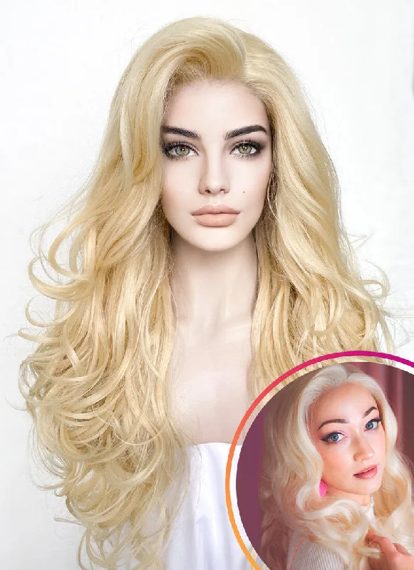 Lace wig in a chocolate - brown color for a rich and warm appearanceBlonde Wavy Lace Front Synthetic Wig LF5156