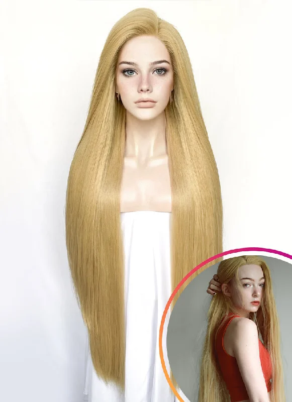 Lace wig with a side - part for a more flattering lookStraight Yaki Blonde Lace Front Synthetic Wig LF701S