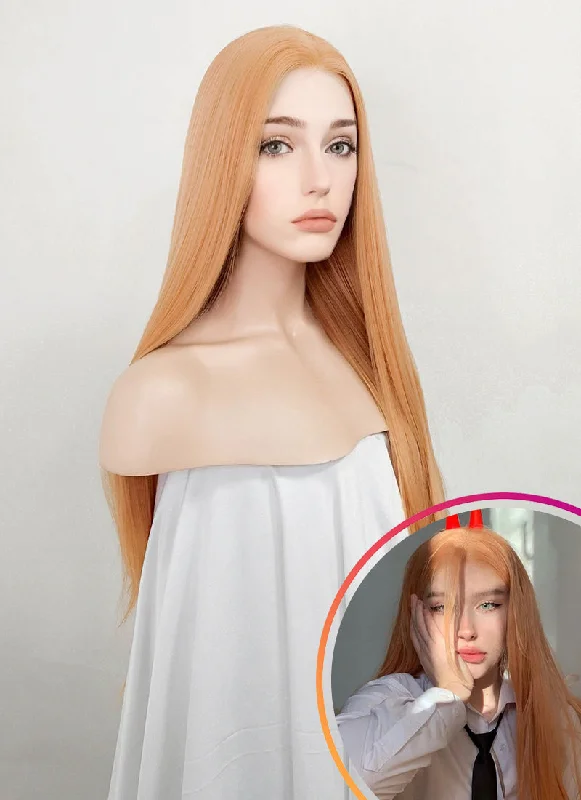 Synthetic lace wig with a heat - resistant formulaPastel Orange Straight Lace Front Synthetic Wig LFK5537