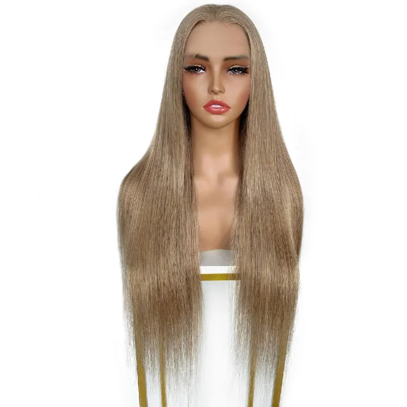 Lace wig with a middle - part for a classic and elegant styleLight Ash Blonde Straight 13x4 Lace Front Wig